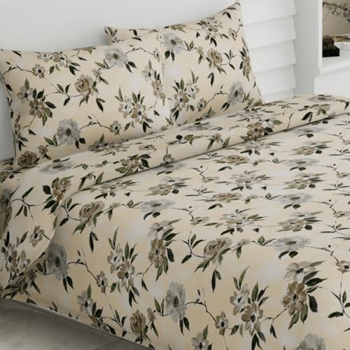 haus & kinder Bedsheet King Size 100% Pure Cotton Floral Bed Sheet with 2 Pillow Covers, 186 TC 108X108 Inches Bedding Set, Soft Breathable Cozy Flat Sheet, Greek Garden Romance - Image 1