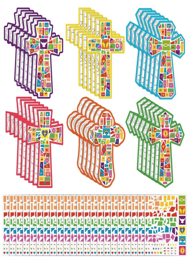 Noveread 36 Sets Cross Mosaic Sticker Scenes Religious Cross Crafts Kits DIY Christian Sticker Scenes VBS Art for Religious Gifts Church Christian Party Supplies - Image 1