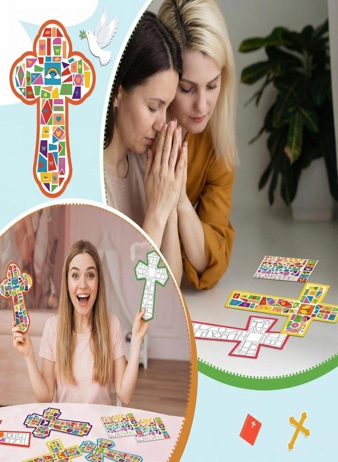 Noveread 36 Sets Cross Mosaic Sticker Scenes Religious Cross Crafts Kits DIY Christian Sticker Scenes VBS Art for Religious Gifts Church Christian Party Supplies - Image 4