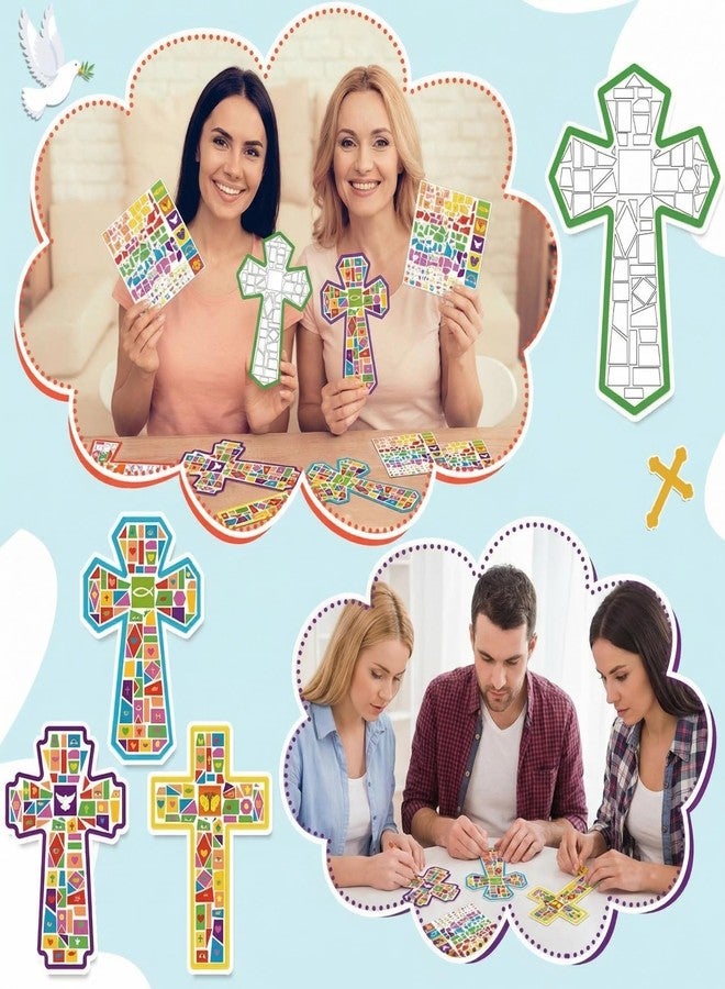 Noveread 36 Sets Cross Mosaic Sticker Scenes Religious Cross Crafts Kits DIY Christian Sticker Scenes VBS Art for Religious Gifts Church Christian Party Supplies - Image 5