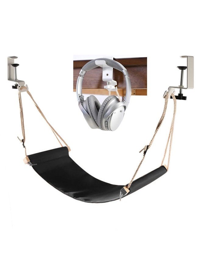 Auoinge Foot Hammock with Headphone Holder, Updated Desk Hammock Portable Durable Foot Rest with Adjustable Screw in Rubber Clamps for All Desk - Image 1