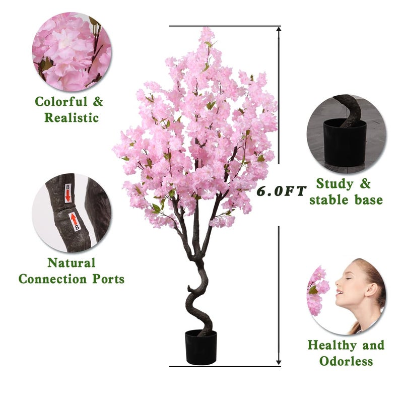 BINCUE Artificial Pink Cherry Blossom Tree Fake Tree Cherry Blossom Decor Fake Flowers Faux Flowering Tree Pink Flowers Floral for Indoor Outdoor Room Home Decor Spring Gift 6FT - Image 5