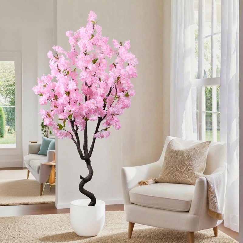 BINCUE Artificial Pink Cherry Blossom Tree Fake Tree Cherry Blossom Decor Fake Flowers Faux Flowering Tree Pink Flowers Floral for Indoor Outdoor Room Home Decor Spring Gift 6FT - Image 1