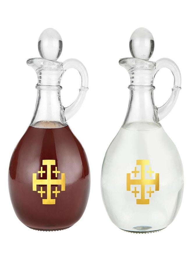 Needzo Jerusalem Cross Cruet Set, Oil and Vinegar Bottle Dispensers, Catholic Church Supplies, 6.5 Inches - Image 1