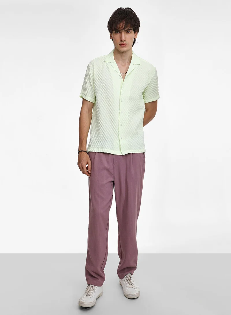 كامبوس سوترا Men's Lime Green  Cubic-Textured Resort Shirt