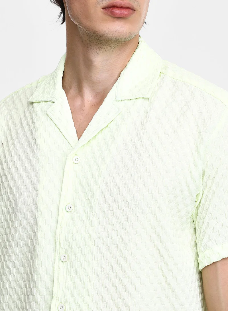 كامبوس سوترا Men's Lime Green  Cubic-Textured Resort Shirt