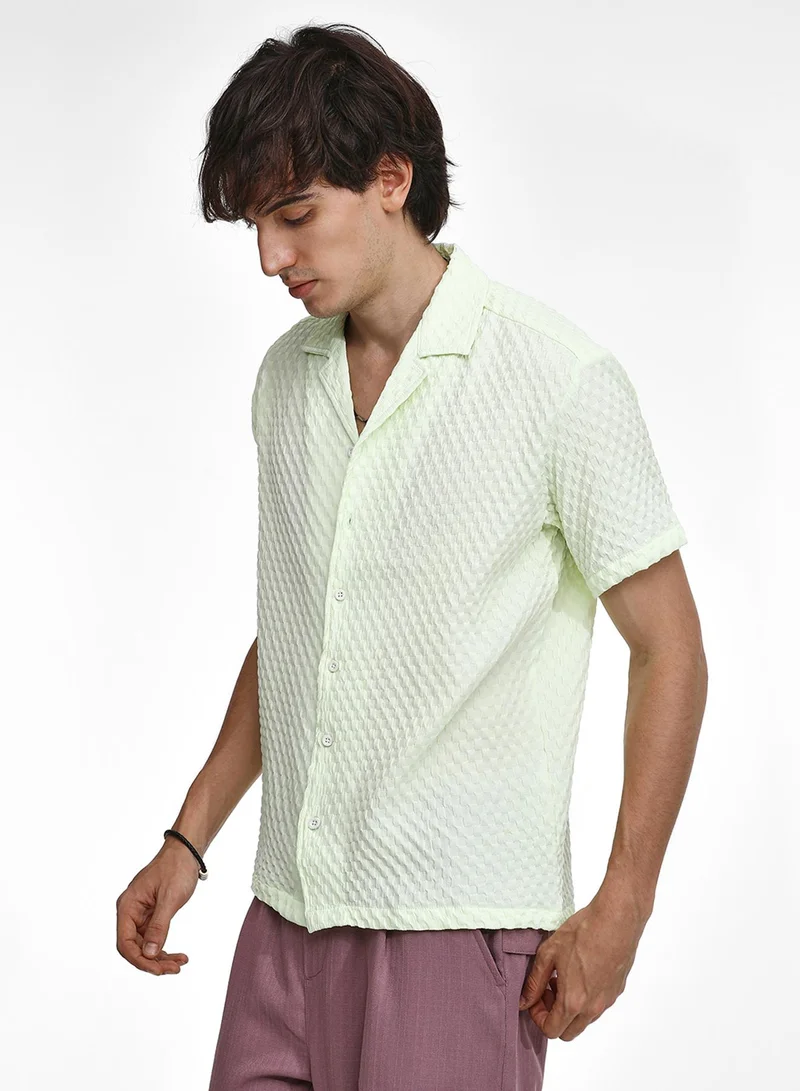 كامبوس سوترا Men's Lime Green  Cubic-Textured Resort Shirt