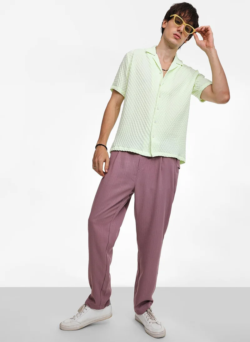 كامبوس سوترا Men's Lime Green  Cubic-Textured Resort Shirt