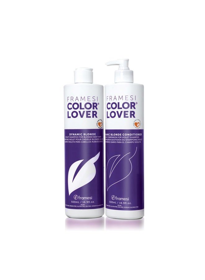 framesi Color Lover Dynamic Blonde Purple Shampoo and Conditioner Set, 16.9 fl oz - Image 1
