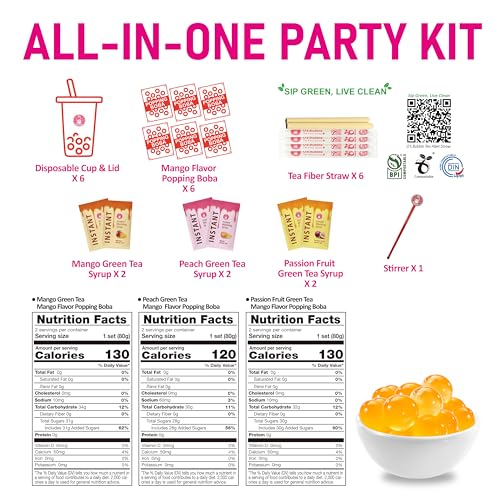 O's Bubble Boba Tea Kit - Bubble Tea Kit - All in One Boba Kit for Boba Tea Lovers - Boba Party Kit for Boba Drinks - Boba Kit for Kids - 6 Servings Includes Cups, Straws, Stirrer (Mixed Fruits) - Image 5