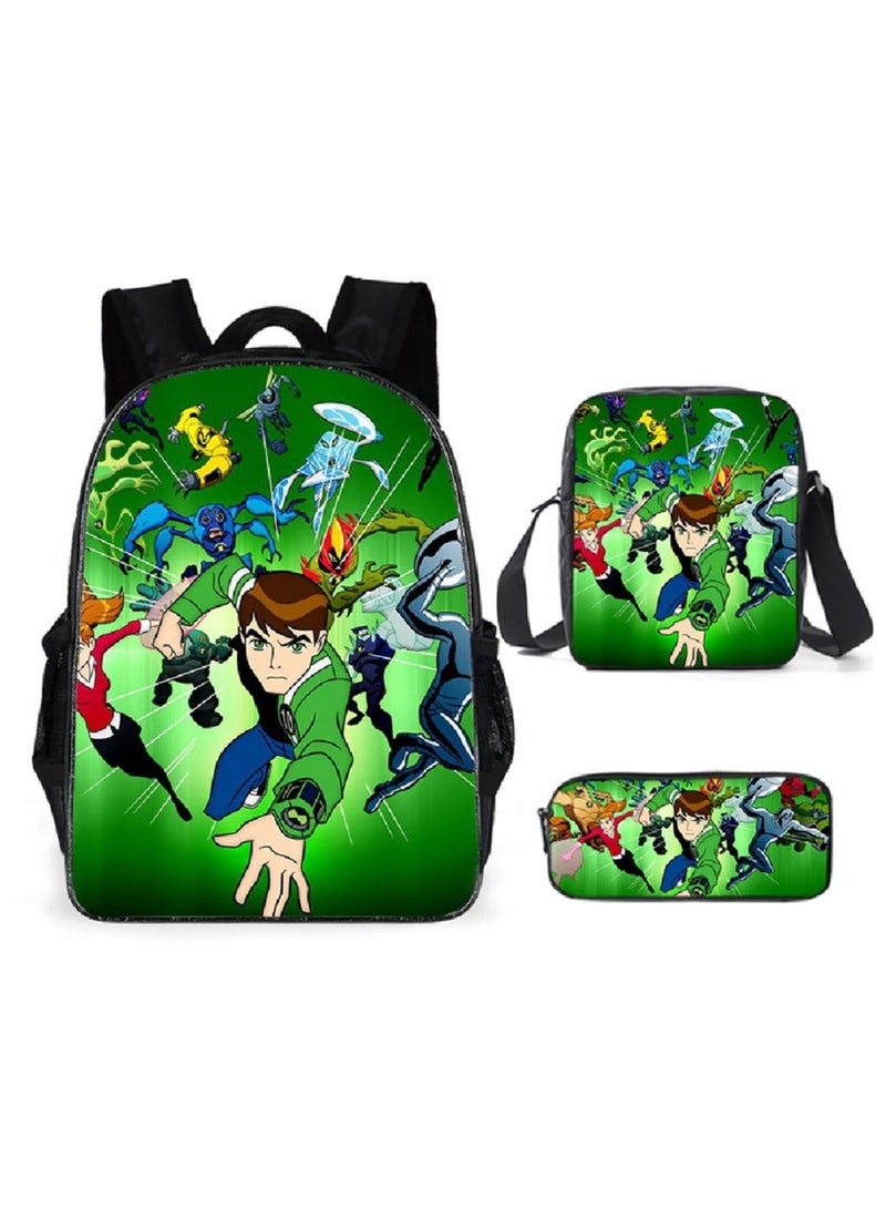 BEN 10 New Cartoon Student Backpack Three-Piece Set 29*16*42cm