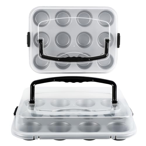 Spmarkt 2Pack Cupcake Pan with Lid 12Cup Nonstick Muffin Pan with Handle  Cupcake Carrier for Baking  Transporting Perfect for Party Holiday Gathering