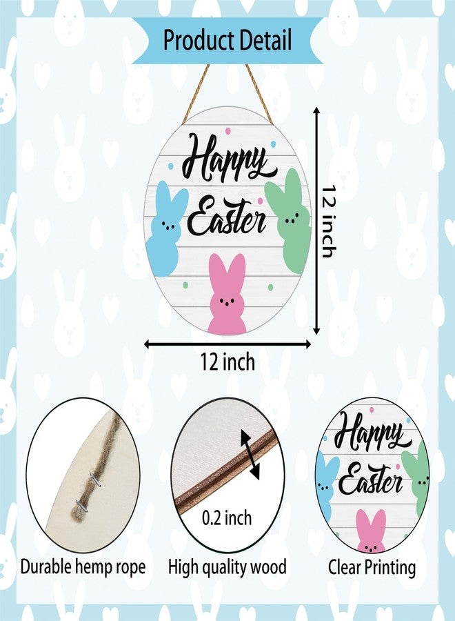 YUNKKIN Easter Decorations Happy Easter Wreaths for Front Door Decor Cute Bunny Door Decorations Bunny Wall Decor Wooden Front Door Hanger Hanging Sign for Porch Wall Indoor Home Decor - Image 2