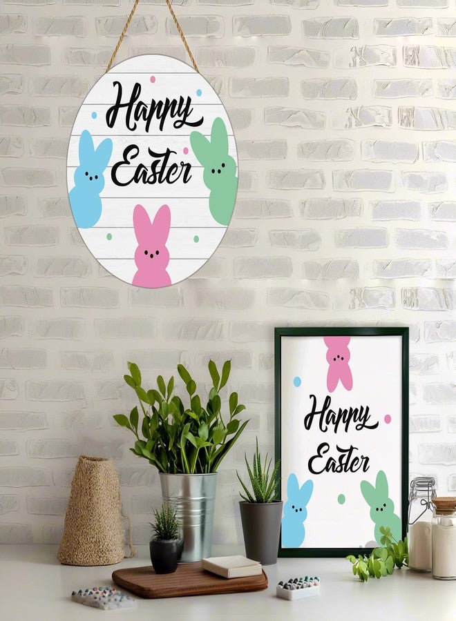 YUNKKIN Easter Decorations Happy Easter Wreaths for Front Door Decor Cute Bunny Door Decorations Bunny Wall Decor Wooden Front Door Hanger Hanging Sign for Porch Wall Indoor Home Decor - Image 4