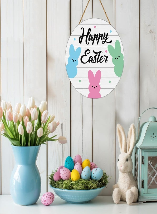 YUNKKIN Easter Decorations Happy Easter Wreaths for Front Door Decor Cute Bunny Door Decorations Bunny Wall Decor Wooden Front Door Hanger Hanging Sign for Porch Wall Indoor Home Decor - Image 5