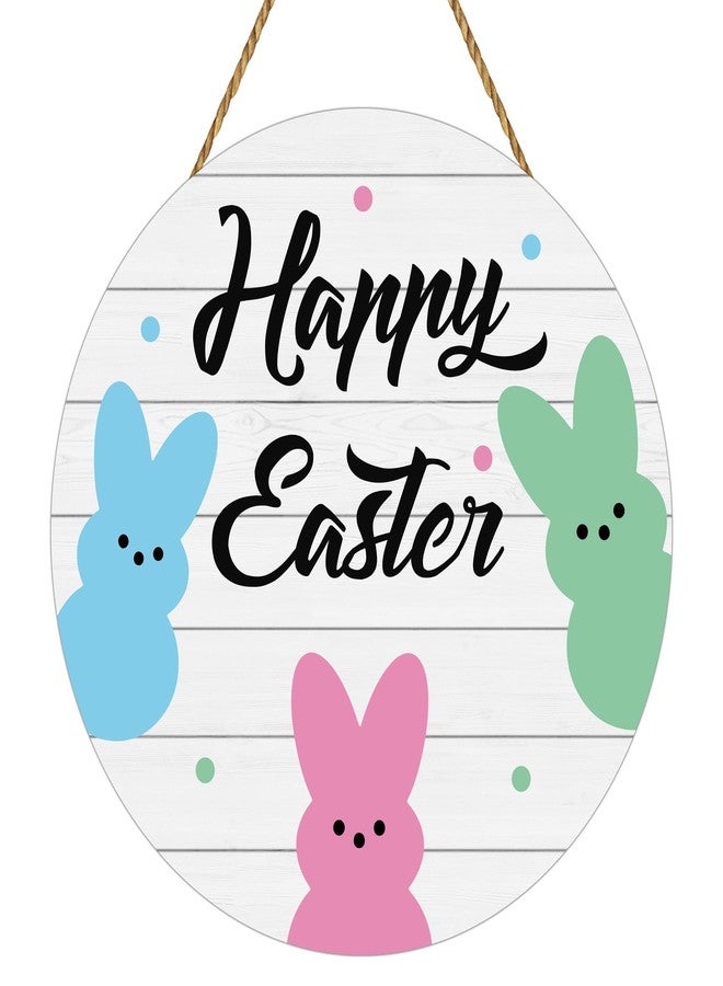 YUNKKIN Easter Decorations Happy Easter Wreaths for Front Door Decor Cute Bunny Door Decorations Bunny Wall Decor Wooden Front Door Hanger Hanging Sign for Porch Wall Indoor Home Decor - Image 1