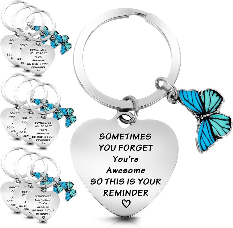Stainless Steel Keychain – Heart-Butterfly C, 10 Pieces, Silver, Cute Charm for Keys Bag