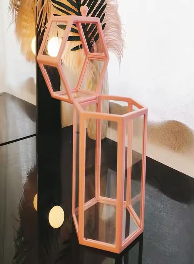KRESHU Square Design Elegant Dustproof Makeup Brushes Organizer with Lid, Cosmetics Brushes Storage Holder Tempered Glass Cosmetics Brush Holder (Pink) - Image 4