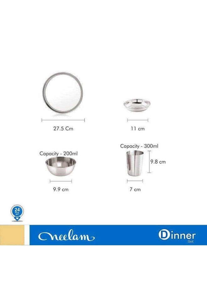 Neelam Neelam Stainless Steel 24 Gauge, Premium 24 Pieces Dinner Set, Ideal Gifting Dinner Set for Special Occasions Like Anniversary, Wedding, Housewarming Party, Service for 6 People, Dishwasher Safe - Image 4