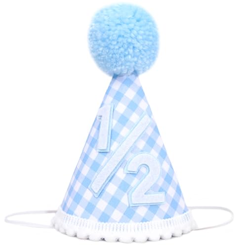 Agkvw 12 Birthday Crown for Boys Light Blue Half Birthday Party Hat Blue Gingham Style Decoration - Image 1