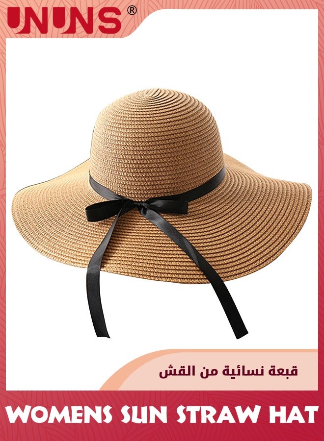 UNUNS Women's Sun Hats,Fashion Large Wide Brim UPF 50 Summer Hat,Sun Straw Hat For Girls Lady,Foldable Roll Up Floppy Beach Cap,Full Sun Protection Sun Hat For Spring Summer Autumn,Khaki - Image 1