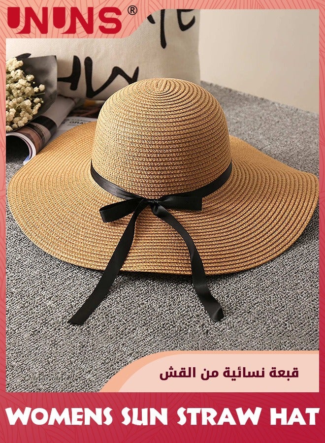 UNUNS Women's Sun Hats,Fashion Large Wide Brim UPF 50 Summer Hat,Sun Straw Hat For Girls Lady,Foldable Roll Up Floppy Beach Cap,Full Sun Protection Sun Hat For Spring Summer Autumn,Khaki - Image 2