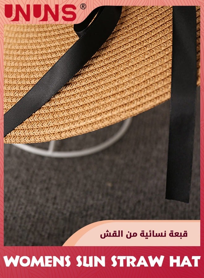 UNUNS Women's Sun Hats,Fashion Large Wide Brim UPF 50 Summer Hat,Sun Straw Hat For Girls Lady,Foldable Roll Up Floppy Beach Cap,Full Sun Protection Sun Hat For Spring Summer Autumn,Khaki - Image 3