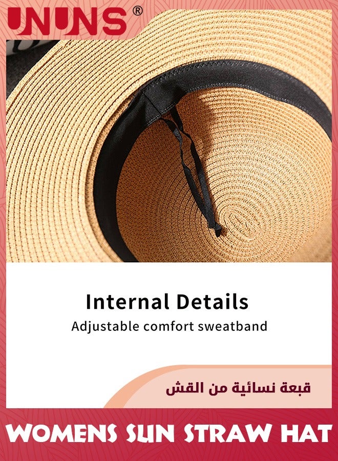 UNUNS Women's Sun Hats,Fashion Large Wide Brim UPF 50 Summer Hat,Sun Straw Hat For Girls Lady,Foldable Roll Up Floppy Beach Cap,Full Sun Protection Sun Hat For Spring Summer Autumn,Khaki - Image 5