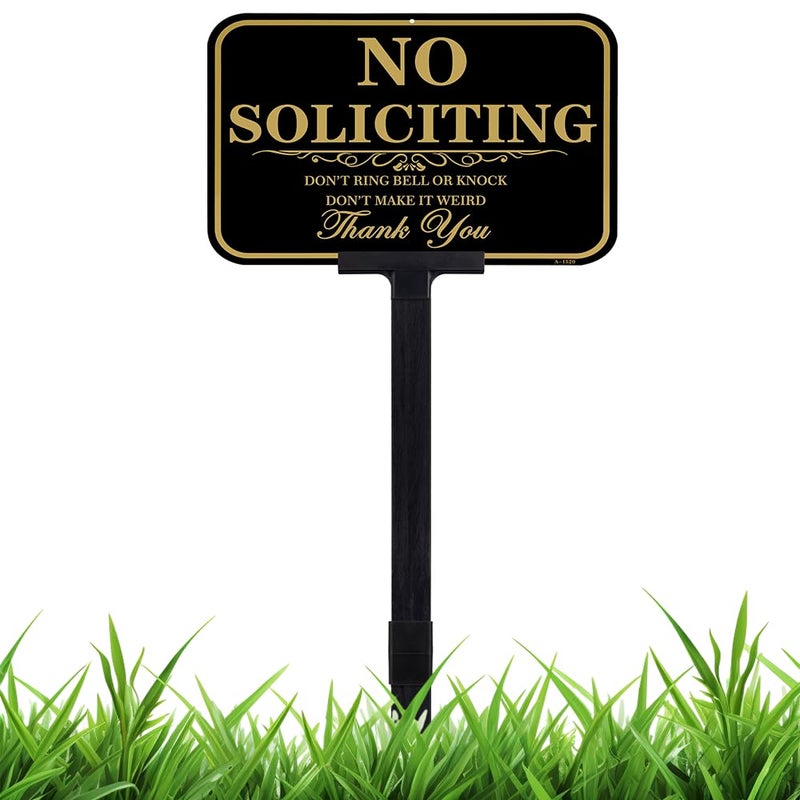 DXSIGN Large No Soliciting Sign with Stake 14 x 10 Inch 40mil Thick Metal Aluminum37 Inch Long Adjustable Height Outdoor No Soliciting Yard Signs for HouseHomeFront Door and Business - Image 2
