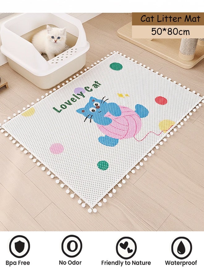 Cat Litter Mat Litter Trapping Mat,Large Litter Box Mat, Dual-Layer Cat Litter Mat, Non Slip Waterproof Urine Proof Cat Litter Box Mat for Floor,Paw-Friendly Rub Foot Pad, Thickened Cat Litter Mat for Scatter Control, Keep the Floor Clean,Cat Supplies,50*80CM - Image 1