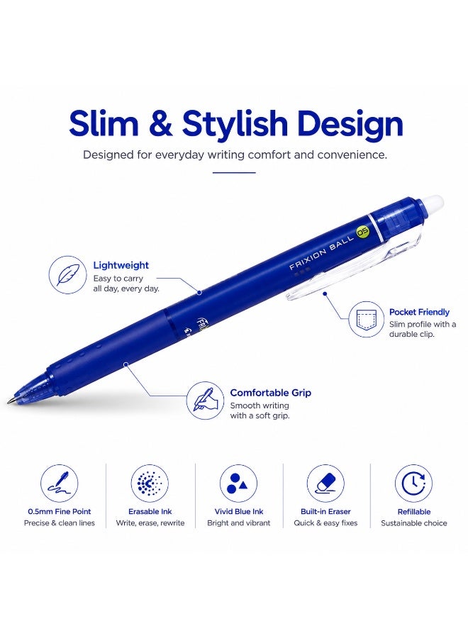 PILOT FriXion Ball Knock Erasable Gel Pen LFBK-23EF-L, 0.5 mm, Blue, Gel Ink, 1 pen for schoolwork - Image 4