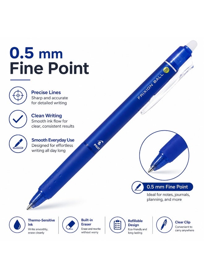 PILOT FriXion Ball Knock Erasable Gel Pen LFBK-23EF-L, 0.5 mm, Blue, Gel Ink, 1 pen for schoolwork - Image 5