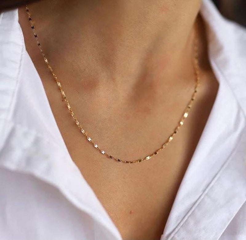 BERISO 14K Gold Plated Choker Necklace for Women Lip Chain Necklace - Image 2