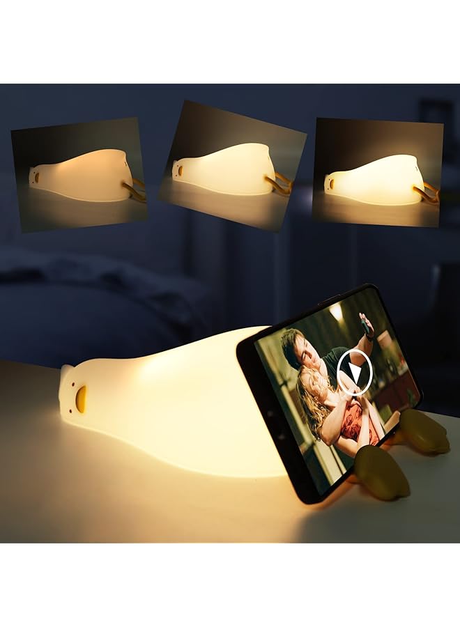 The Bros Duck Lamp Lying Flat Duck Night Light, Kids Night Lamp with 3 Speed Adjustable Light, Smart Bedside Lamp with Flap Sensor, Silicone Rechargeable Night Warm Light with 30 Minutes Timer - Image 1