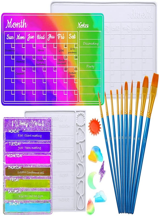 FineGood Resin Moulds with Paint Brush, FineGood Calendar Resin Moulds Silicone Resin Kit Month Week Planner Silicone Moulds for Resin Casting - Image 1