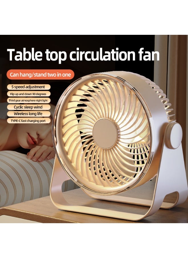 Generic - Desk Fan, Dual-Mode Hanging or Standing, Multi Scene Turbo, 5-Speed Breeze, 90° Adjustable Airflow & Ambient Night Light，Long-Lasting with 8-12 hours, fast charge in 2 hours，purple and white - Image 1
