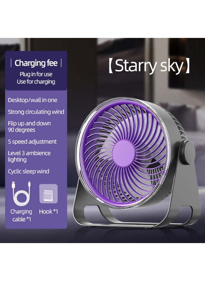 Generic Desk Fan, Dual-Mode Hanging or Standing, Multi Scene Turbo, 5-Speed Breeze, 90° Adjustable Airflow & Ambient Night Light，Long-Lasting with 8-12 hours, fast charge in 2 hours，purple and white  - Image 1