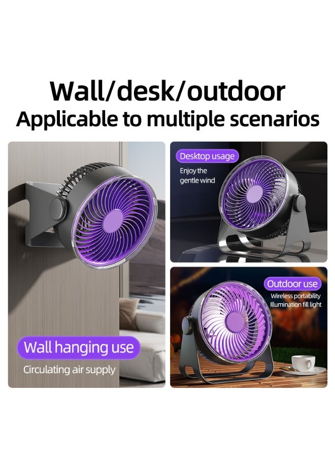 Generic - Desk Fan, Dual-Mode Hanging or Standing, Multi Scene Turbo, 5-Speed Breeze, 90° Adjustable Airflow & Ambient Night Light，Long-Lasting with 8-12 hours, fast charge in 2 hours，purple and white - Image 1