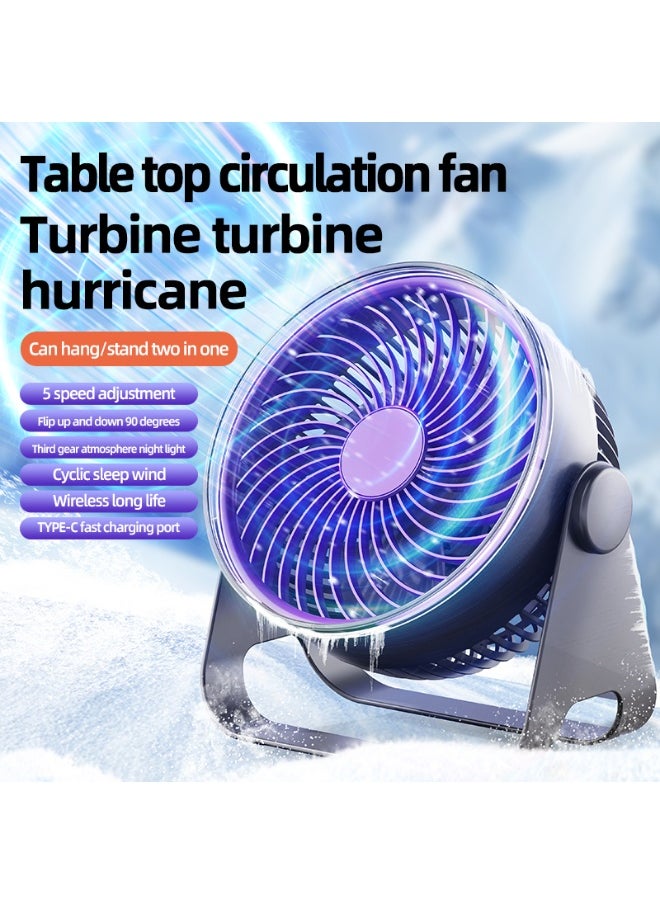 Generic Desk Fan, Dual-Mode Hanging or Standing, Multi Scene Turbo, 5-Speed Breeze, 90° Adjustable Airflow & Ambient Night Light，Long-Lasting with 8-12 hours, fast charge in 2 hours，purple and white  - Image 3