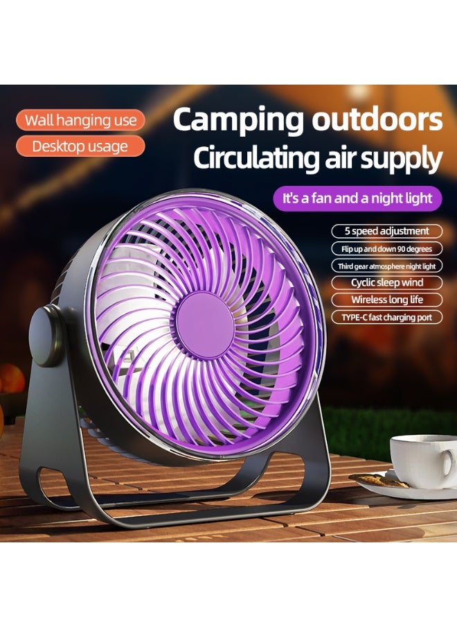 Generic Desk Fan, Dual-Mode Hanging or Standing, Multi Scene Turbo, 5-Speed Breeze, 90° Adjustable Airflow & Ambient Night Light，Long-Lasting with 8-12 hours, fast charge in 2 hours，purple and white  - Image 5