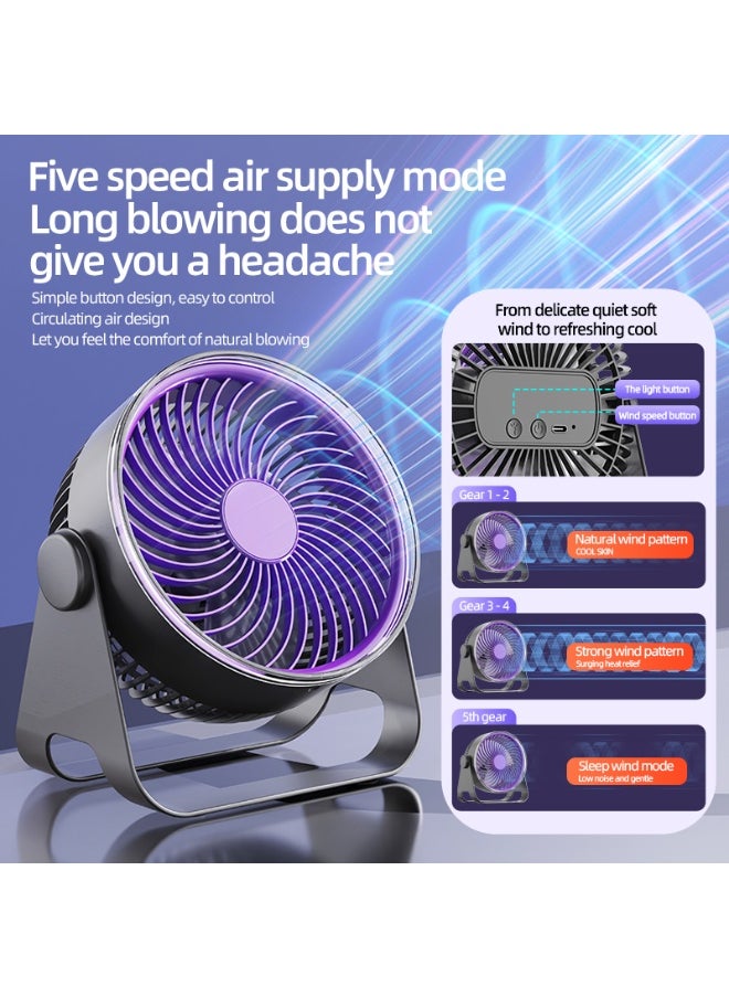 Generic - Desk Fan, Dual-Mode Hanging or Standing, Multi Scene Turbo, 5-Speed Breeze, 90° Adjustable Airflow & Ambient Night Light，Long-Lasting with 8-12 hours, fast charge in 2 hours，purple and white - Image 1