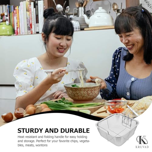 Kruvad Stainless Steel Square Fry Basket Handle | Wire Mesh Strainer for Deep Frying Chips, Chicken, Fish | Commercial Food Serving Fryer Basket for Kitchen & Restaurant Use Great - Image 3