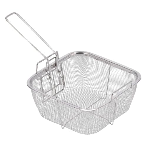 Kruvad Stainless Steel Square Fry Basket Handle | Wire Mesh Strainer for Deep Frying Chips, Chicken, Fish | Commercial Food Serving Fryer Basket for Kitchen & Restaurant Use Great - Image 1