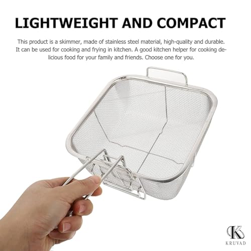 Kruvad Stainless Steel Square Fry Basket Handle | Wire Mesh Strainer for Deep Frying Chips, Chicken, Fish | Commercial Food Serving Fryer Basket for Kitchen & Restaurant Use Great - Image 5