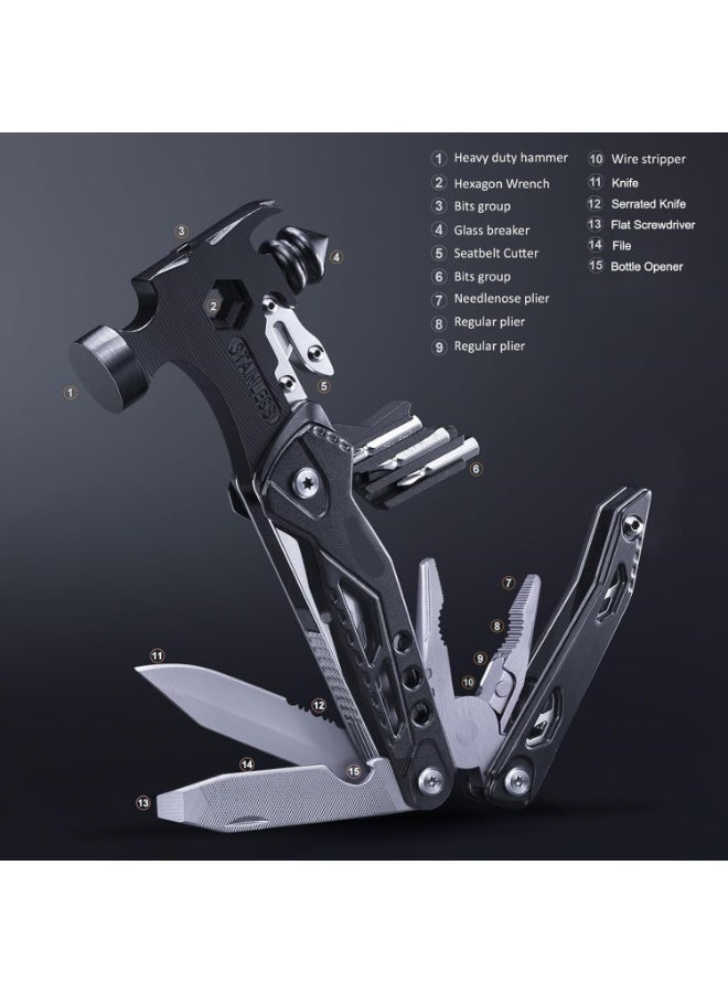 Soofam Hammer Multitool 15 in 1 Mini Hammer Camping with Pocket Clip & Cut Resistant Gloves, Father Day Husband Boyfriend Multitool Gift for Men(6.412.831inch) - Image 2