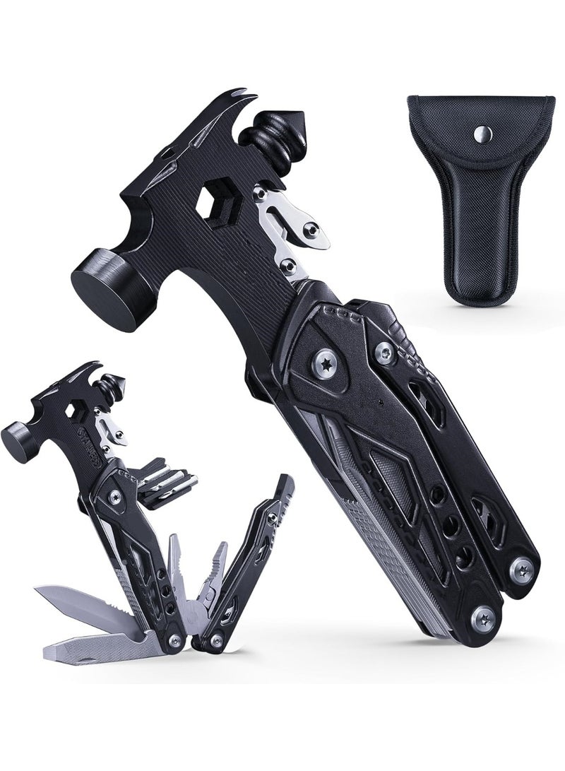 Soofam Hammer Multitool 15 in 1 Mini Hammer Camping with Pocket Clip & Cut Resistant Gloves, Father Day Husband Boyfriend Multitool Gift for Men(6.412.831inch) - Image 1