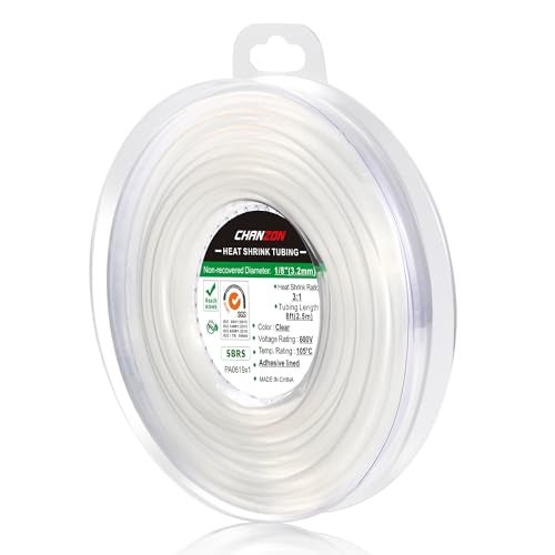 Chanzon 3:1 Ratio 1/8" (3.2mm) Heat Shrink Tubing - Marine Grade Waterproof Adhesive Lined - 8Ft Roll (2.5M Total Length) Clear/Transparent Polyolefin Sleeving Wrap Shrinking 3 to 1 Ratio 1pcs - Image 1