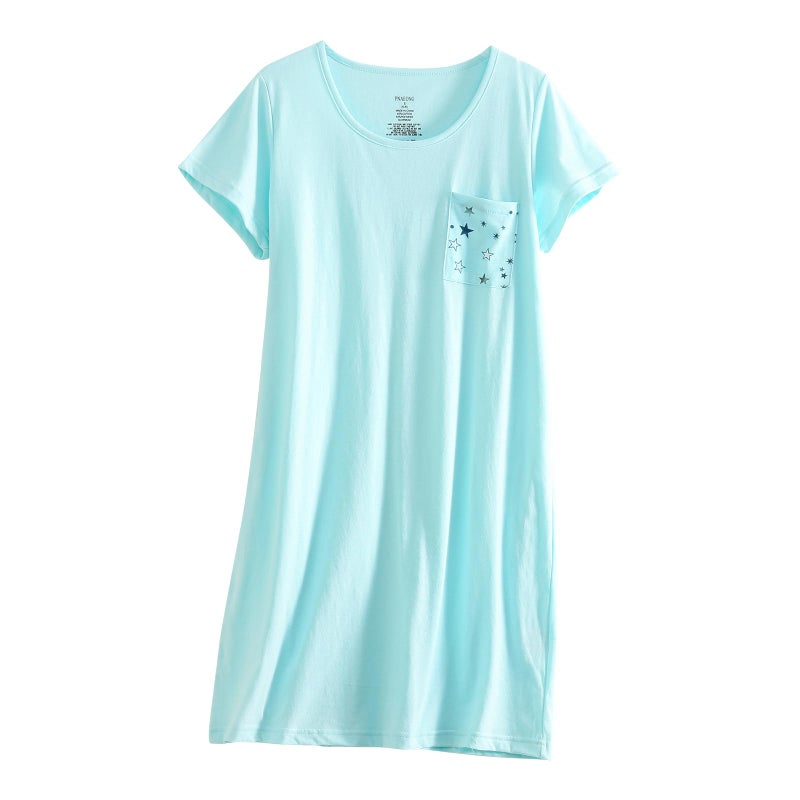 PNAEONG Women's Cotton Nightgown Sleepwear Short Sleeves Shirt Casual Print Sleepdress Blue Paisley+Purple+C Star-2XL - Image 4