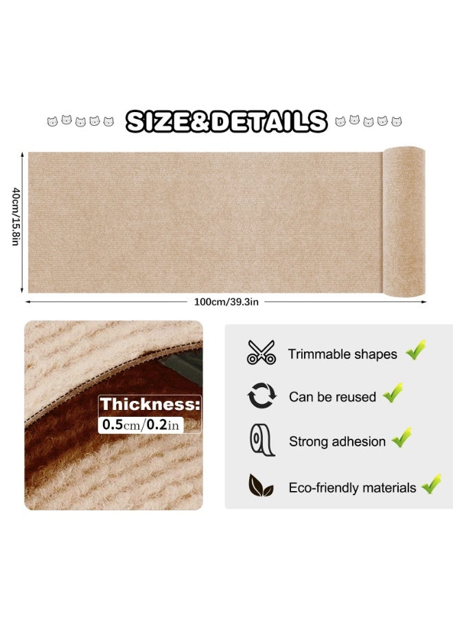 Self Adhesive Cat Scratch Protector Mat, Cuttable Sofa Furniture Anti Scratch Cover Pad 100x40cm, Beige - Image 2