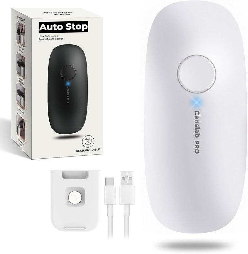 Canslab Ultrablade PRO Auto Stop Can Opener - Rechargeable Electric Can Opener for Kitchen for Seniors with Arthritis - One Touch Side Cut Opener, Smooth Edge, Handfree, Wall Mounted Small Size, White - Image 1
